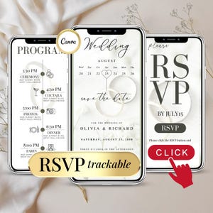 Modèle Invitation Mariage avec formulaire RSVP Suivi des invités en Ligne  - Canva Modern Faire-Part Numérique Vert Olive à Personnaliser