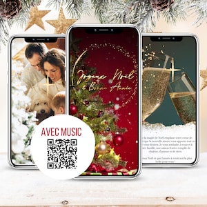 Carte de Noël animée personnalisable, Vidéo de Noël personnalisée avec photos et musique, Carte de vœux numérique, Joyeux Noël Modèle Canva