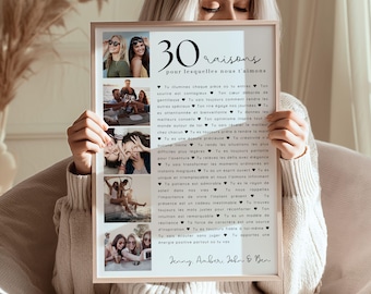 30th Birthday Card Poster - 30 Reasons Why We Love You - 30th Birthday Gift for Women to Print - Unique Cheap Gift Idea