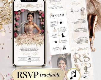 Quinceanera Digital Invitation Sweet 15 Editable Birthday Invite Quinceañera Party Template Clickable RSVP Online Form Instant Download