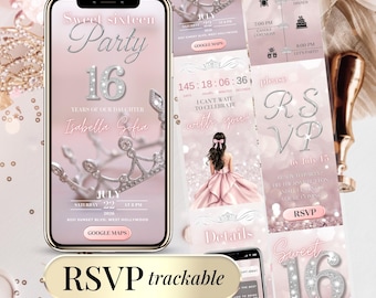 Sweet 16 Quinceanera Digital Invitation Sweet 15 Online Invite with Trackable RSVP Link – Editable Canva Website Template, Countdown, Maps