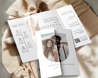 Dreifach gefaltete Hochzeitseinladung – Vorlage für eine Foto-Hochzeitseinladung – Canva-Einladung