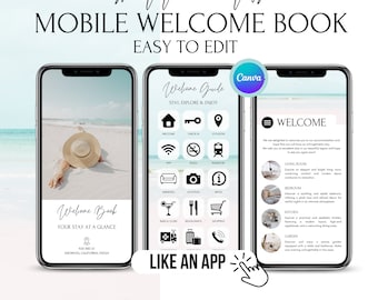 Digital Airbnb Welcome Book Template Beach Airbnb Mobile Welcome Book Canva Template Airbnb Guest Book Guidebook  VRBO Vacation rental