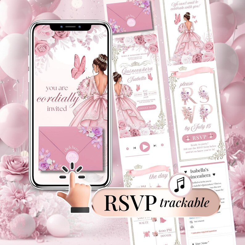 Digital Quinceanera RSVP Invitation | Sweet 16 Birthday Invitation XV ...