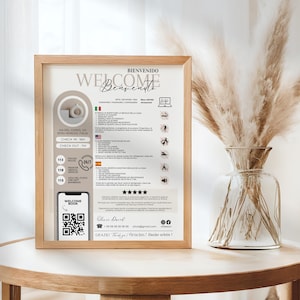 Modello di Benvenuto Airbnb Trilingue Stampabile su Canva - Cartolina Italiano, Inglese, Spagnolo -  Info Utili Casa Vacanze per Ospiti