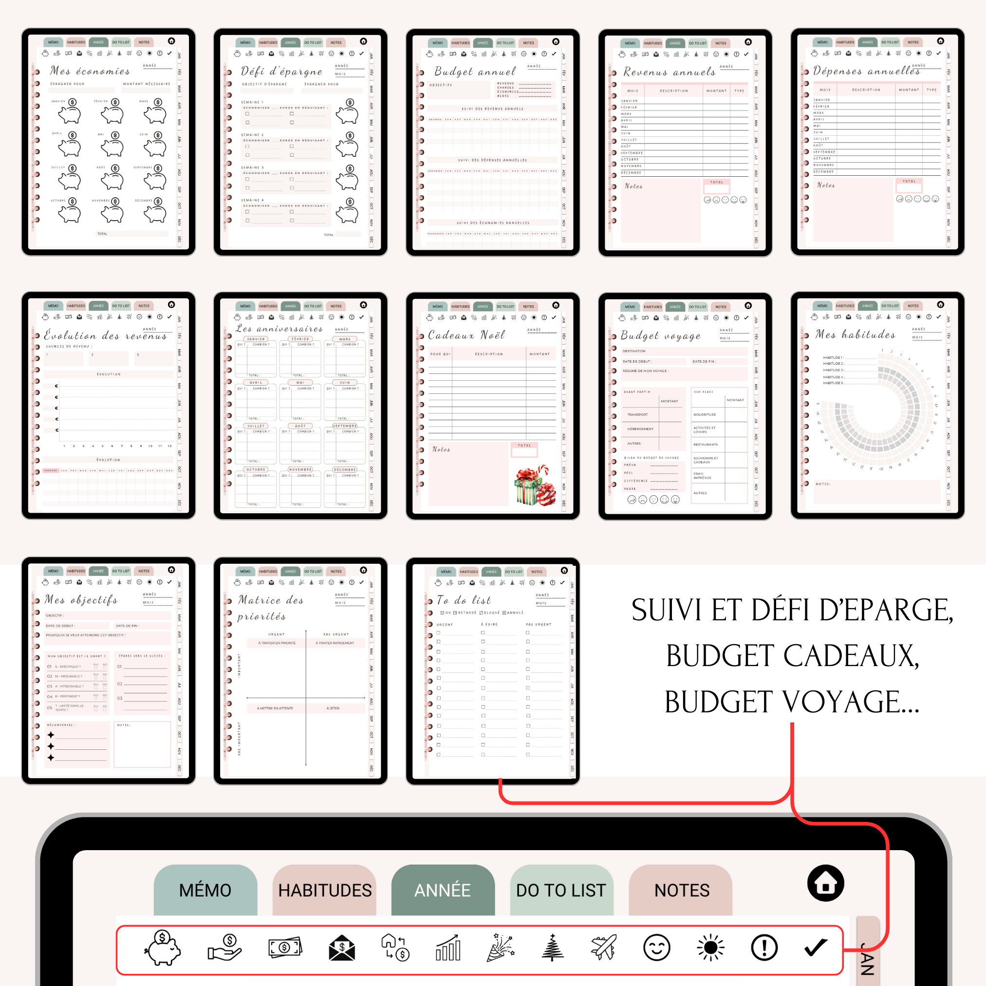 Budget Planner Français Digital non daté pour goodnotes, Suivi ...