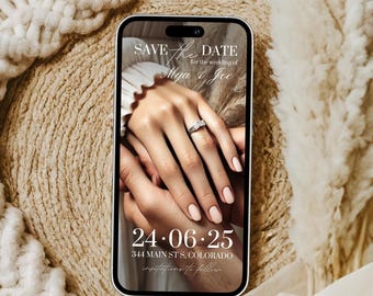 Minimalist Photo Save the Date E-vite, Mobile Template (Digital Download)