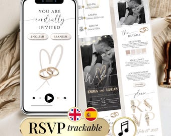 Digital Wedding Invitation Template with Online RSVP Tracker – Bilingual Spanish English Wedding Website Editable Canva Invite