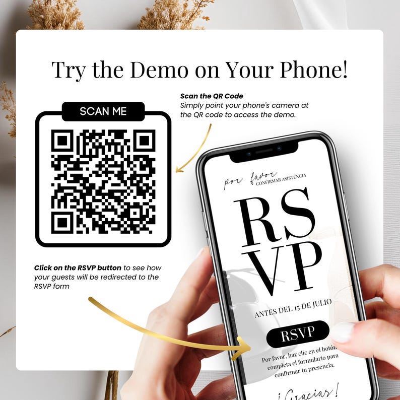 Plantilla de boda editable en español - Invitación digital personalizable en Canva - RSVP online rastreable - Boda en español