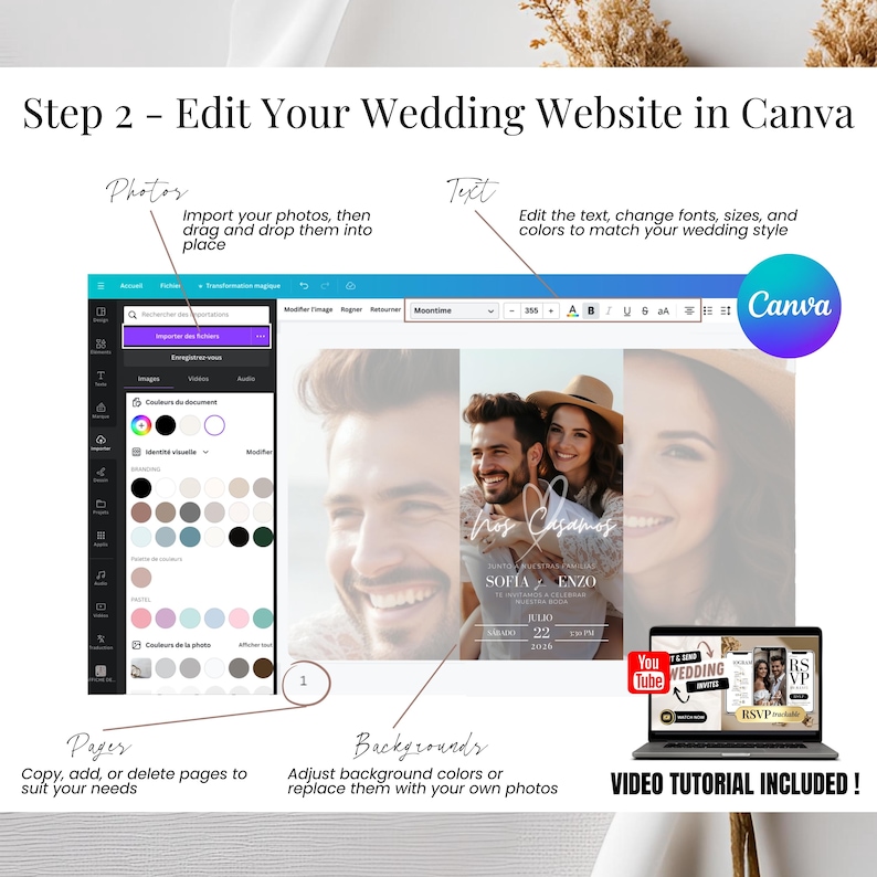 Personaliza tu página web de boda en Canva - Plantilla de invitación digital moderna - Spanish editable wedding invitation