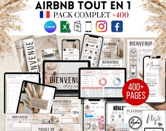 Livret d'Accueil Airbnb Pack Complet + 400 Pages Airbnb Template Francais Affiches Budget Googlesheet Inventaire Flyers Carte de visite