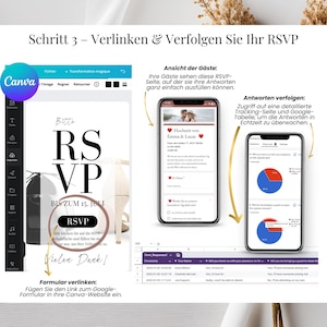 Anpassbare digitale Hochzeitseinladung – stilvolles Canva-Design mit RSVP-Integration und Gästelisten-Tracking per Google-Formular. Zeitgemäße Lösung für elegante und nachhaltige Hochzeiten.