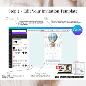 How to edit your Baby Shower invitation in Canva – Customize text, fonts, colors, backgrounds, icons, and pages – Perfect for baby boy teddy bear theme – Easily adjust design elements to match your shower style – Includes video and written tutorials for fast setup – Editable digital invitation template with Google Maps RSVP link.