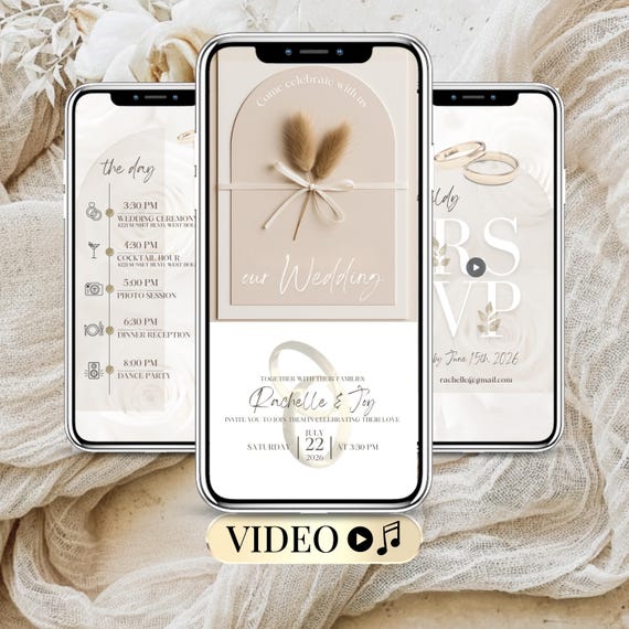 Faire-Part Mariage Vidéo Animé - Animated Wedding Invitation Video Canva Editable RSVP Digital Invite Wedding Video Template Personnalisable