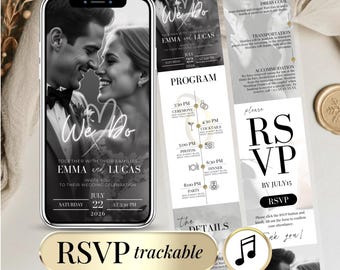Invitación de boda digital RSVP online - Invitación de boda digital con formulario de seguimiento online - Plantilla de invitación de boda Canva