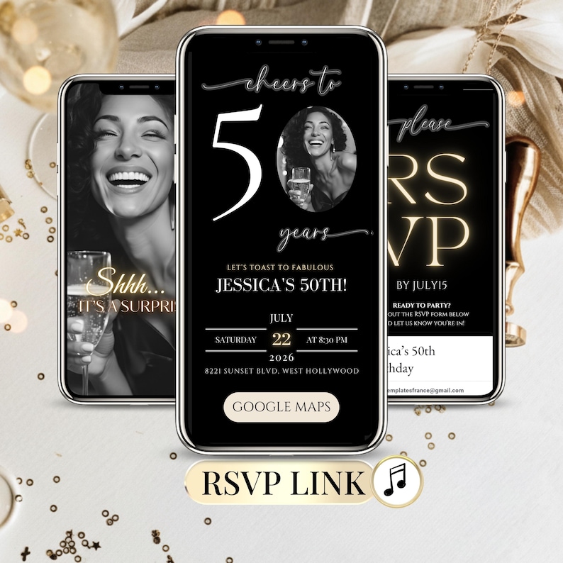 Online birthday invitation template with an integrated Google Forms RSVP. Customizable digital party invite and guest list tracker for events.