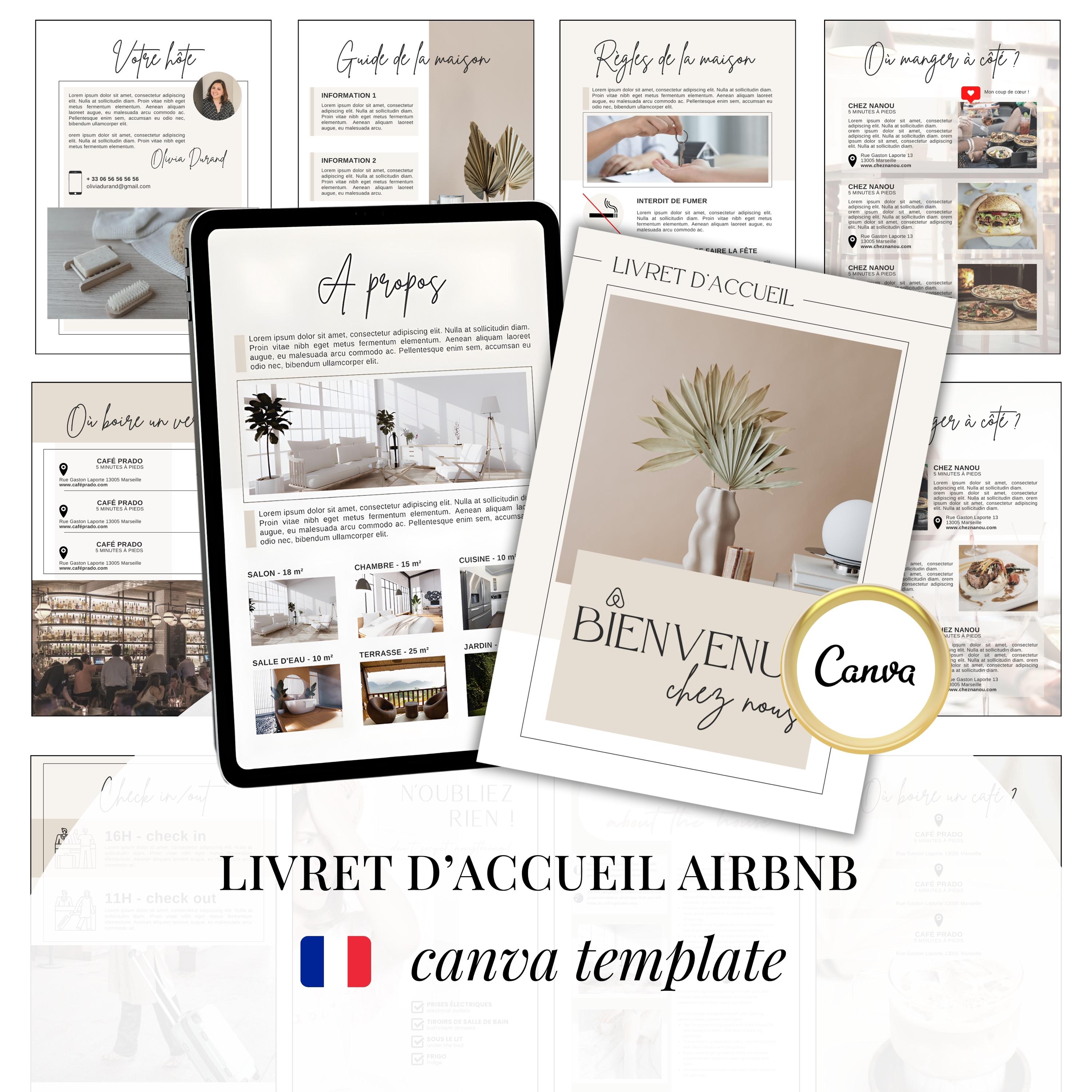 French Airbnb Welcome Book Template Canva | Editable Guest Guide A4 30 ...