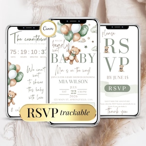 Modello di invito per baby shower per ragazzo e ragazza, invito digitale modificabile con RSVP online, invito digitale per baby shower