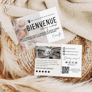Tarjeta de presentación de Airbnb con código QR: plantilla personalizable de Canva, ideal para anfitriones y alquileres vacacionales - Tarjeta de bienvenida en francés