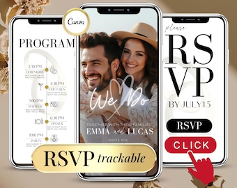 Digital Wedding Invitation Template - Clickable RSVP - Online Registry Form - Customizable Design Web - Trackable RSVP Online Registry Form