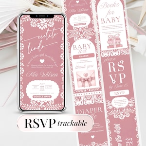 Cielito Lindo Baby Shower Invitation for Girl – Pink Digital Template with RSVP, Editable Mexican Theme Invite, Papel Picado Canva Design