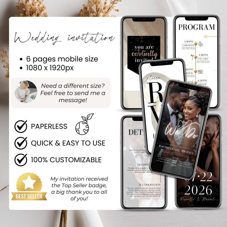 Digital Invitations Digital Wedding Invitation Template Bestseller - Customizable Animated ...