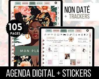 Lady Boss Planner francais non daté, Trackers, Planificateur Numérique Hyperlié pour GoodNotes, Agenda Planner Digital en français non daté