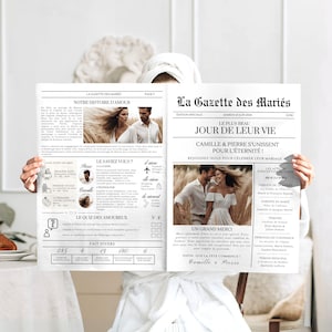 Gazette des Mariés Modèle Faire Part Mariage Template Canva Invitation Mariage Personnalisable Journal Mariage Modèle Canva A3 et A4