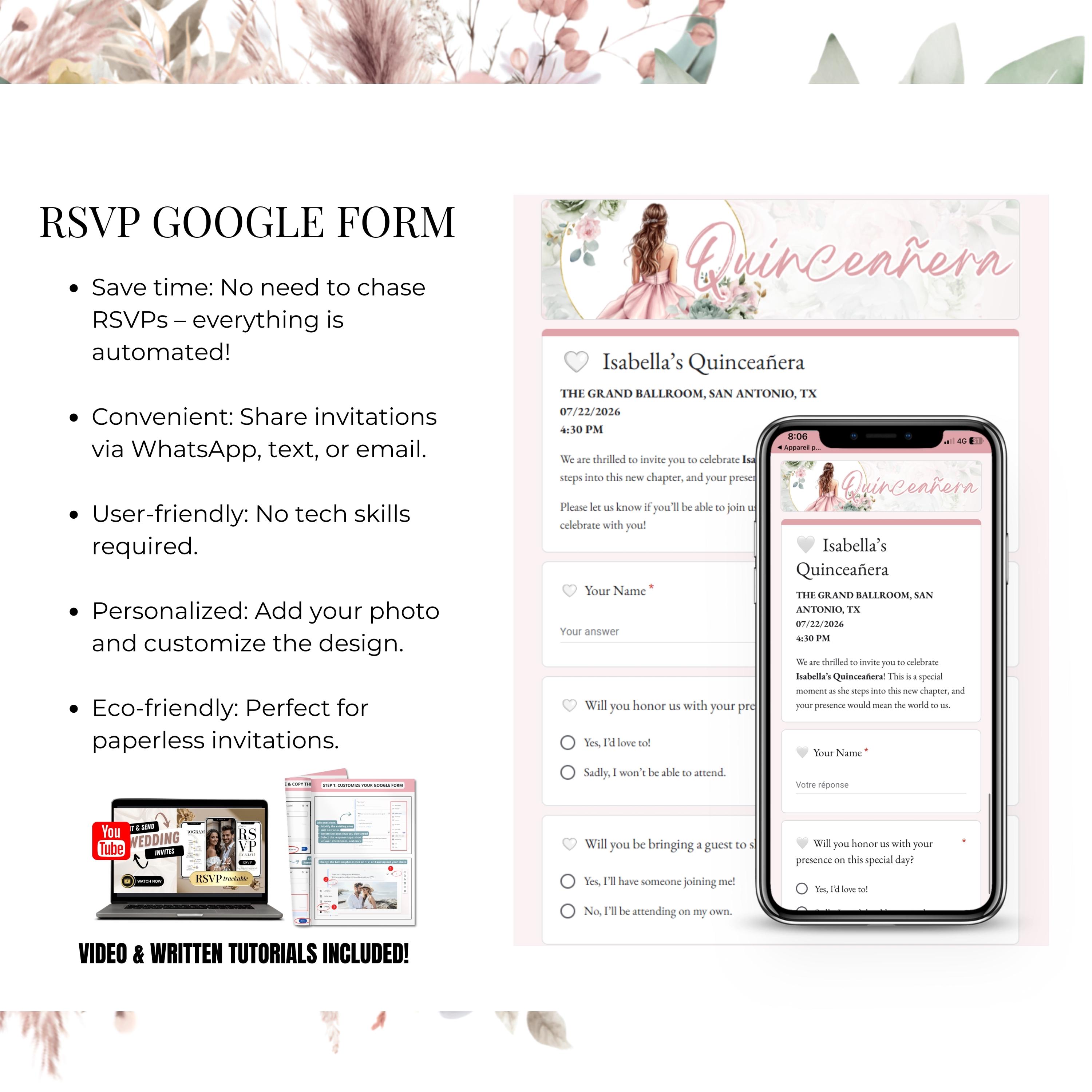 Quinceanera Digital Invitation With Photo, Editable Evite Sweet 15th ...