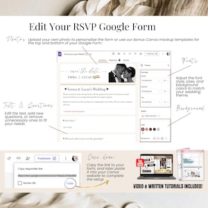 Step-by-step guide to edit RSVP Google Form for digital wedding invitation, showing customization options and RSVP tracking.