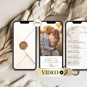 Digitale Hochzeitseinladung Vorlage – Animiertes Video, Editierbar in Canva, Minimalistisch, RSVP Link, WhatsApp & Text Einladung