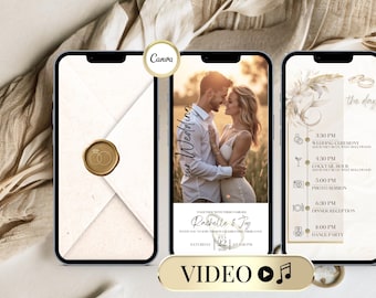 Animated Wedding Invitation Editable Digital Video Invite Editable Digital Canva Template Electronic Wedding Video Phone Invitation