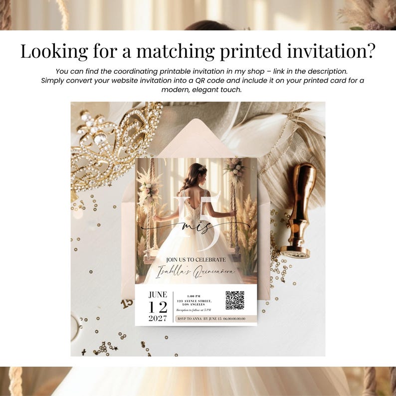 Elegant Quinceanera Invitation Digital RSVP Editable Template for Sweet 15 Quinceanera Website Mis Quince Anos Sweet 16 Invitation Download image 13