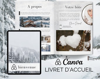 AIRBNB Livret d’accueil hiver chalet ski, 32 pages A4, Template Canva, Airbnb Template, Welcome Book Français, Livret d’accueil