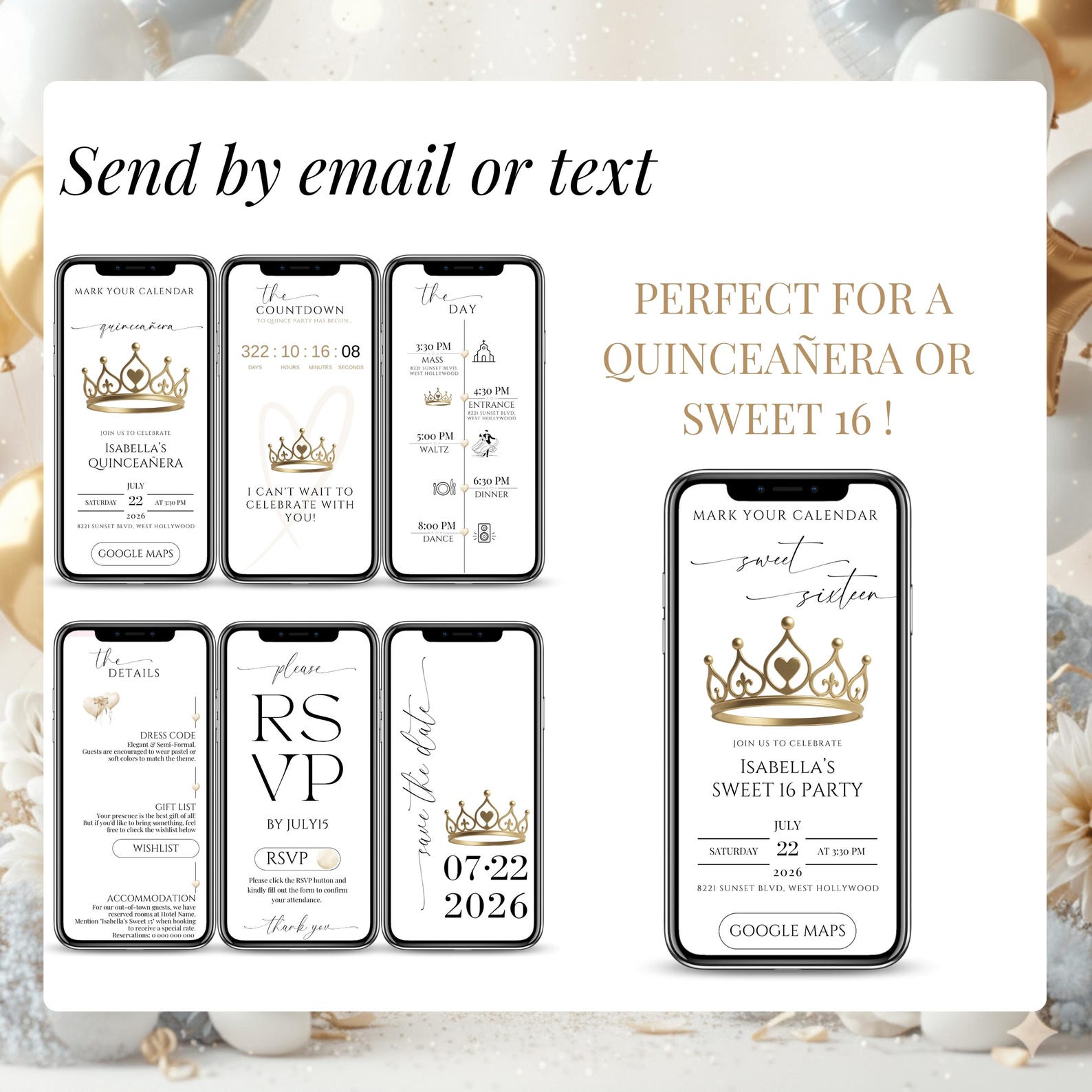 Digital Quinceanera Invitation | Editable RSVP Template for Elegant Mis ...