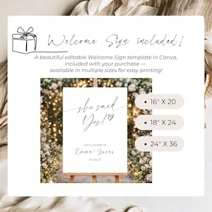 Canva editable engagement welcome sign template, printable wedding welcome sign in multiple sizes, elegant minimalist engagement decor sign