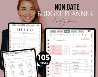 Lady Boss Budget Planner Français Digital non daté pour goodnotes, Suivi financier mensuel et annuel, Planificateur de Budget Non Daté