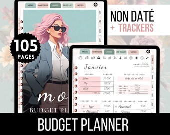 Budget Planner Français Digital non daté pour goodnotes, Suivi financier mensuel et annuel, Planificateur de Budget Non Daté, Agenda budget