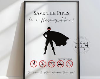 Do Not Flush Feminine Products Funny Toilet Sign - Flush Only Toilet Paper Sign - Airbnb Bathroom Decor - Printable Sign - Vacation Rental