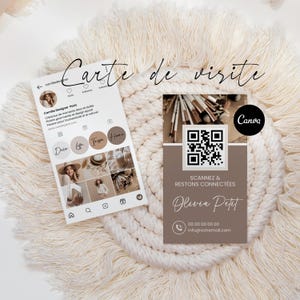 Carte de visite style Instagram tendance, modèle Canva à éditer avec QR code, design élégant et moderne pour professionnels et Airbnb