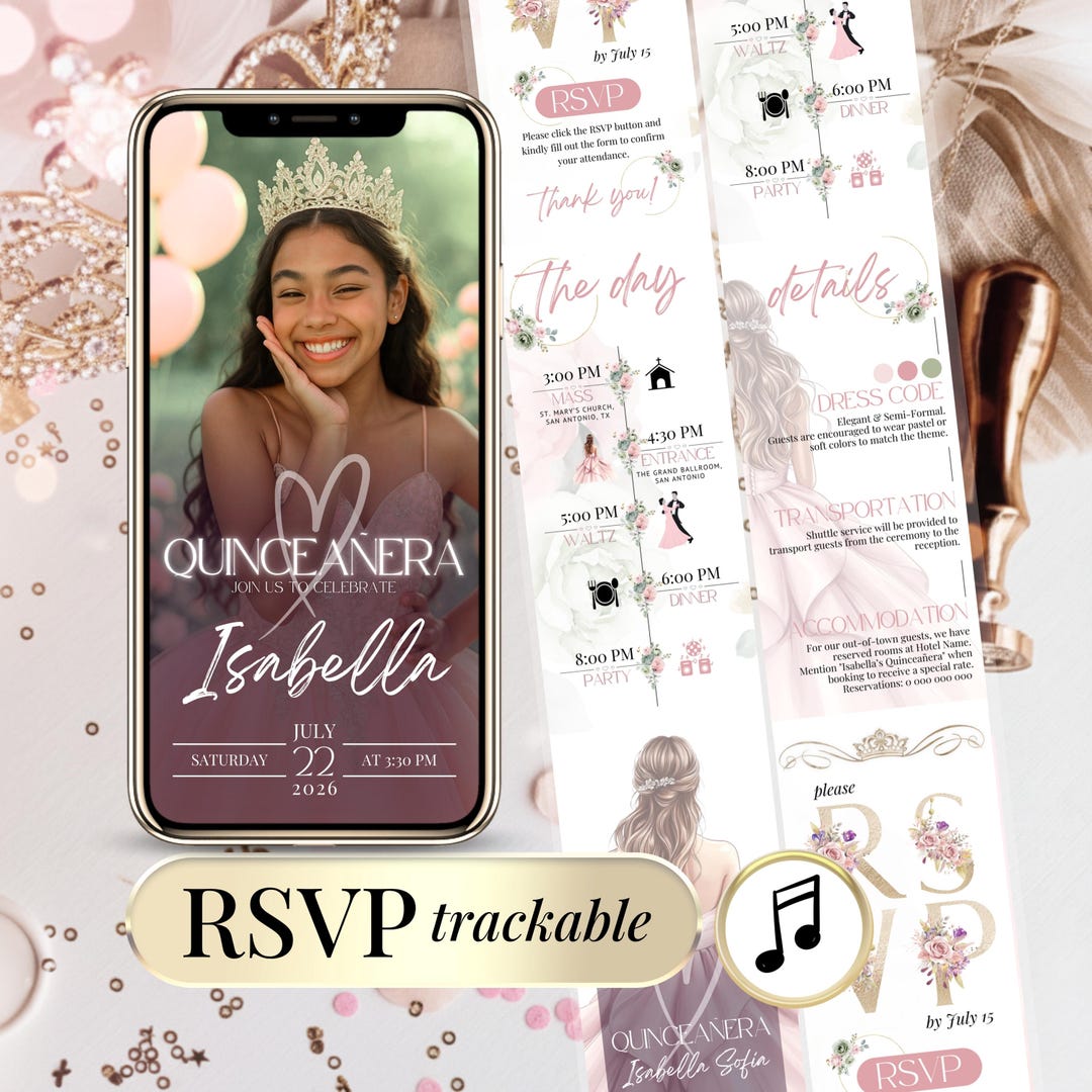 Quinceanera Digital Invitation With Photo, Editable Evite Sweet 15th ...