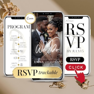 Anpassbare digitale Hochzeitseinladung – Anklickbare RSVP-Einladung online – Web Canva Digitale Hochzeitseinladungen mit RSVP-Link