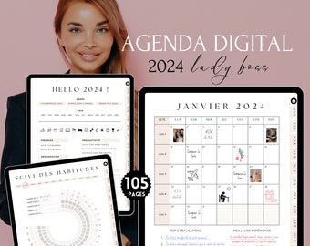 Lady Boss French Planner 2024, Hyperlinked Digital Planner for GoodNotes, Digital Agenda Planner in French dated for 2024