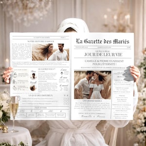 Gazette des Mariés Modèle Faire Part Mariage Template Canva Invitation Mariage Personnalisable Journal Mariage Modèle Canva A3 et A4 et A5