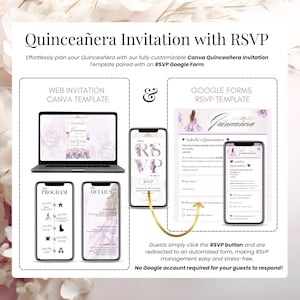 Quinceañera Invitation with RSVP - Digital Editable Floral Template for 15th Birthday Celebration - Instant Download