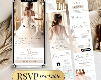 Elegant Quinceanera Invitation Digital RSVP Editable Template for Sweet 15 Quinceanera Website Mis Quince Anos Sweet 16 Invitation Download