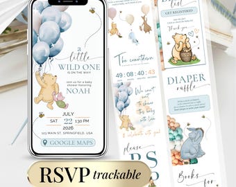 Winnie The Pooh Baby Shower Invite Winnie Baby Shower Digital Invitation Template Editable RSVP Baby Shower Boy Teddy Bear Canva Winnie