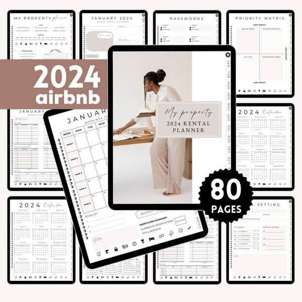 Digital Planner Airbnb 2024, Agenda de réservations numérique, Suivi mensuel du budget, Compatible avec GoodNotes ou à imprimer