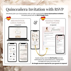 Editable Quinceañera Invite with Trackable RSVP & Website | Invitación de 15 Años con seguimiento de confirmaciones en línea
