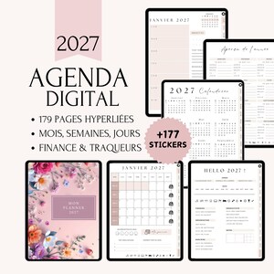 Agenda Digital 2027 Français | Planner Digital PDF Hyperlié GoodNotes iPad | 177 Stickers Offerts